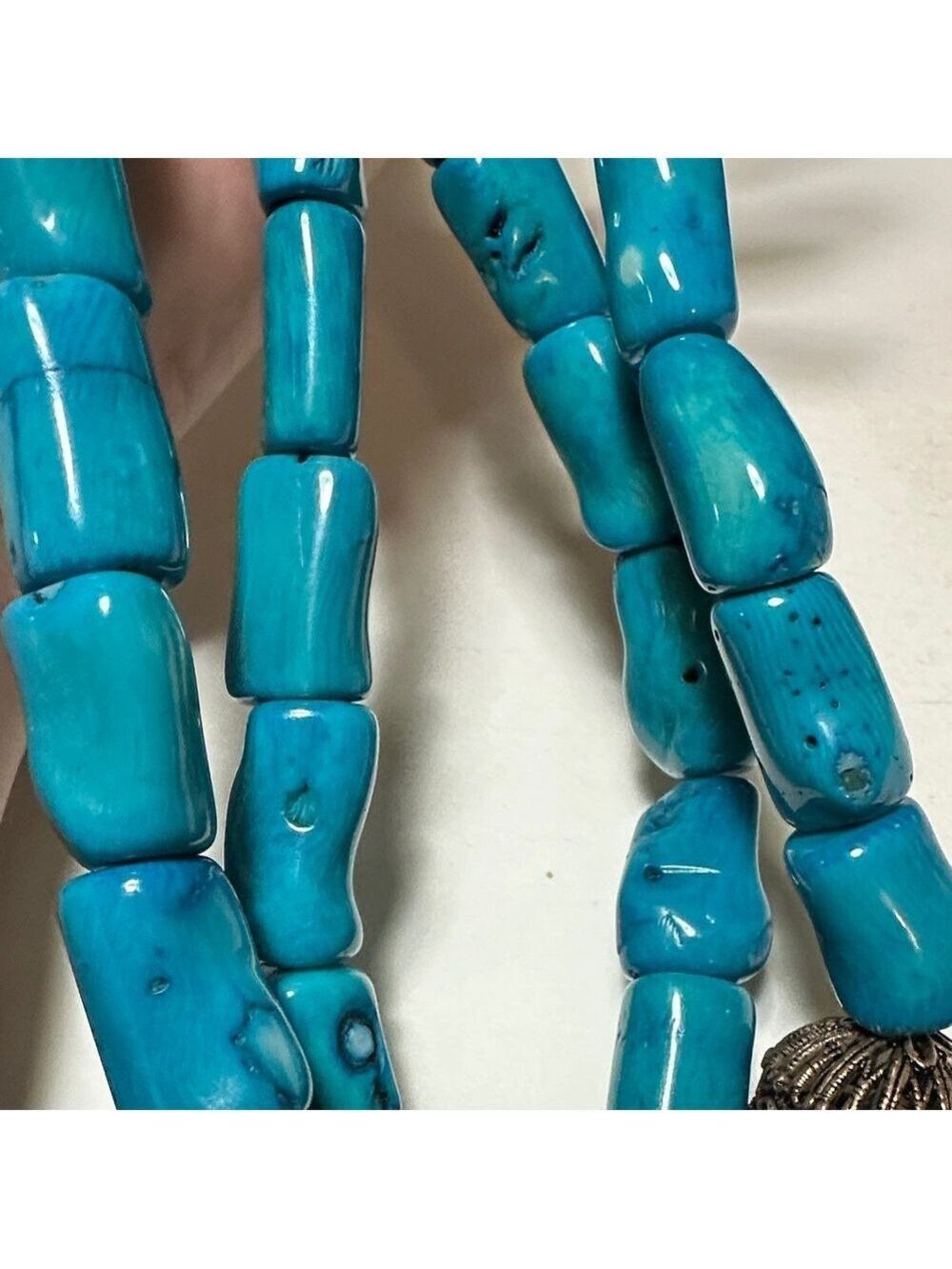 Blue Dyed Coral Studio Barse (Turquoise color) Necklace with Bead - Picture 7 of 13